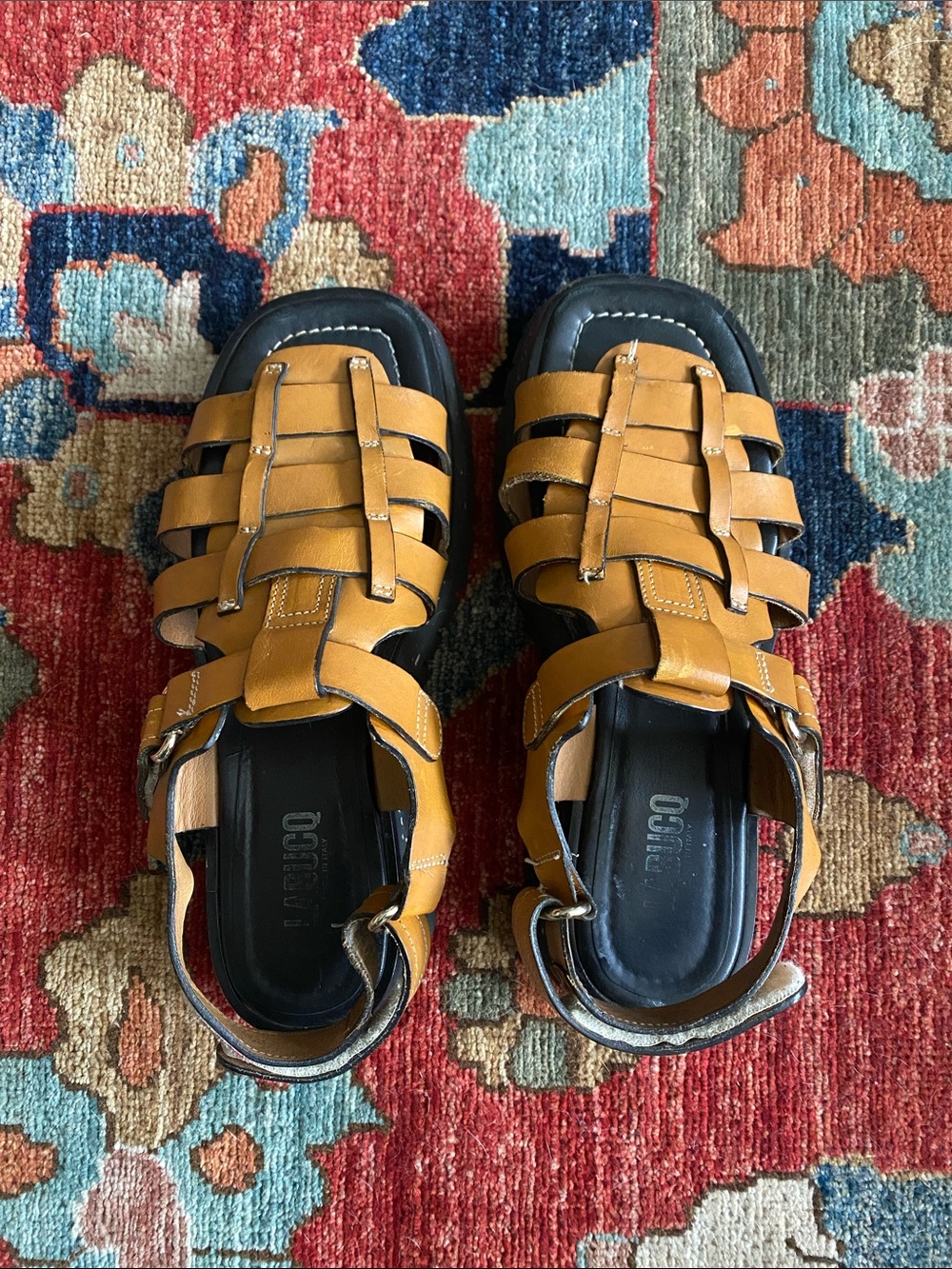 Labucq Boomer Cosmic Marigold Orange & Black Platform Sandals - Picture 2 of 6